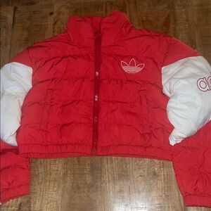 Adidas Red and White Puffer Jacket